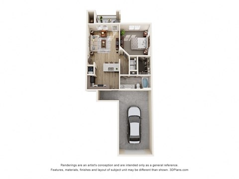 Floor plan for 1 bed, 1 bath, 726 sqft